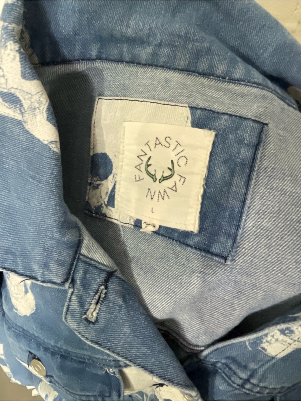 Fantastic Fawn Blue Denim Jacket with White Skull Print - Picture 4 of 4